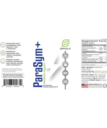 ParaSym+ - Aids Metabolic Activity | Assists Healthy Sleeping Patterns | Supports Cognitive Function | Nervous System Support | 30 Day Supply - Buy Online on GoSupps.com