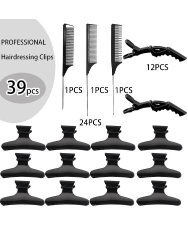 39 Pcs Butterfly Hair Clamps Clips Set with Non-slip Grip - Alligator Hair Clips, Croc Clips, Rat Tail Comb Included - Styling Hair Salon Tool for Girls in Black - Buy Online on GoSupps.com