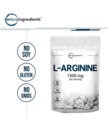 Micro Ingredients L Arginine 1500mg Caplet Supplement - 200 Count Pack for Muscle Growth & Energy - Non-GMO Nitric Oxide Booster for Vascularity - Unflavored - Buy Online on GoSupps.com