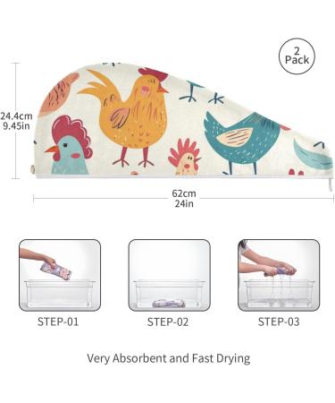 Colorful Cute Chicken Hair Towels 2 Pack - Super Absorbent Quick Dry Hair Turbans for Women & Girls - Buy Online on GoSupps.com
