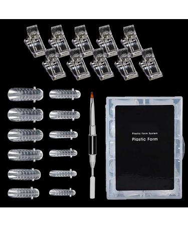 120 pieces Artificial fingernails with 1 piece of dual-ended acrylic brush and 10 pieces of nail tip clip natural wrong nails artificial fingernails false nail tips diy for women girls