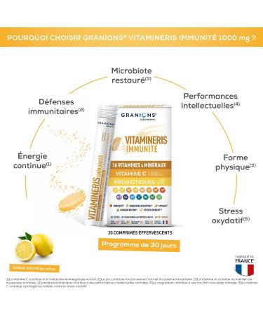 Vitamin C 1000mg + Probiotics 1 Billion Strains + 16 Vitamins and Minerals - 30 Effervescent Tablets Helps Immune Defenses Reduce Fatigue GRANIONS Immunity 1000mg - Buy Online on GoSupps.com