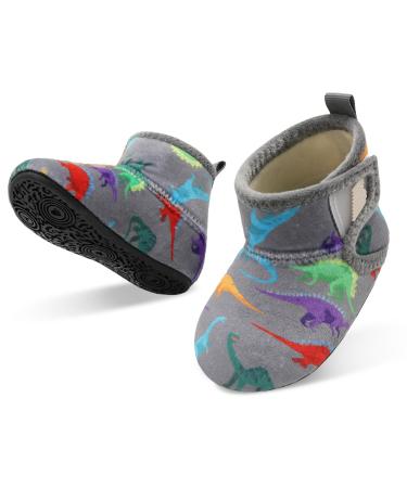 JOINFREE Baby Girls Boys House Shoes Baby Slippers with Non-Slip Rubber Sole Toddlers Cozy Home Booties 5/5.5 UK Child Greydinosaur