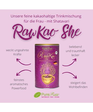 Rawkao SHE Shatavari Drinking Chocolate Powder | Organic Raw Vegan Moon Milk Beverage | Sugar-Free Hot Chocolate & Coffee Replacement | 480g Energy Drink for Women - Pureeraw - Buy Online on GoSupps.com