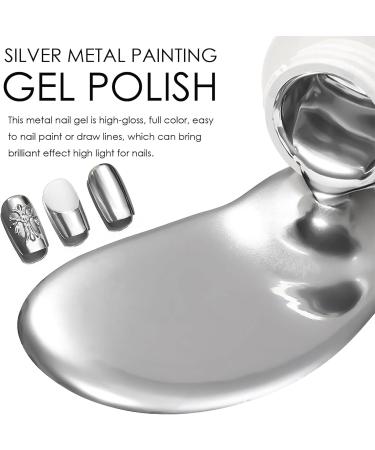 Metallic Painting Gel Nail Polish Mirror Silver Liner Gel Polish 3D Metal Painting Nail Polish Drawing Mirror Nail Gel Polish Nail Liner Painting Gel DIY Nail Manicure (Silver) - Buy Online on GoSupps.com