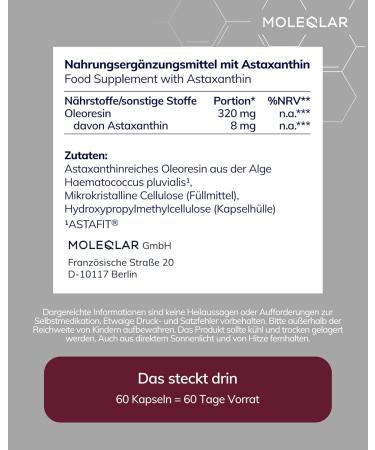 MoleQlar Astaxanthin Oleoresin 8 mg Capsules Derived from Haematococcus Pluvialis | 60 CAP - Buy Online on GoSupps.com