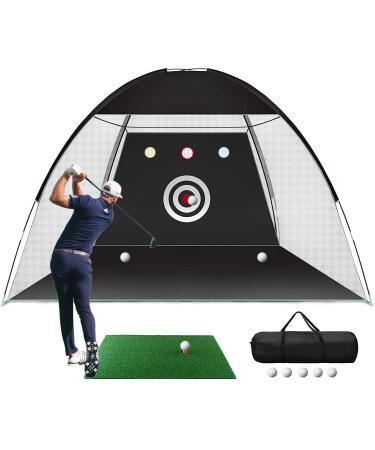 Golf Practice Net, 10x7ft Golf Hitting Training Aids Nets with Target and Carry Bag for Backyard Driving Chipping - 1 Golf Mat -5 Golf Balls - 1 Golf Tees- Men Kids Indoor Outdoor Sports Game