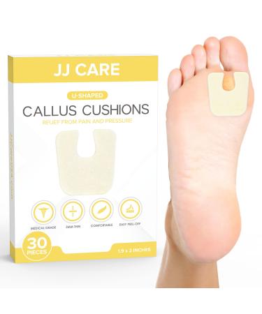 JJ CARE Callus Cushions (Pack of 30) Callus Pads for Bottom of Foot - U Shape - Callous Remover for Feet Pads - Soft Felt Foot Pads for Calluses for Women, Pain Relief & Foot Care