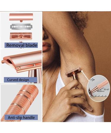Jodial Safety Edge Razor for Women - Reusable Rose Gold Razor with 10 Double Edge Blades Plastic Free Eco-Friendly Shaving Solution - Buy Online on GoSupps.com