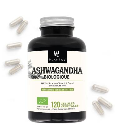 PLANTAE ASHWAGANDHA Organic KSM-66 Plant Capsules 120 Vegetable Capsules 5% Witanolide Content and Black Pepper Adaptogenic + Sleep + Anti-Stress + Energy