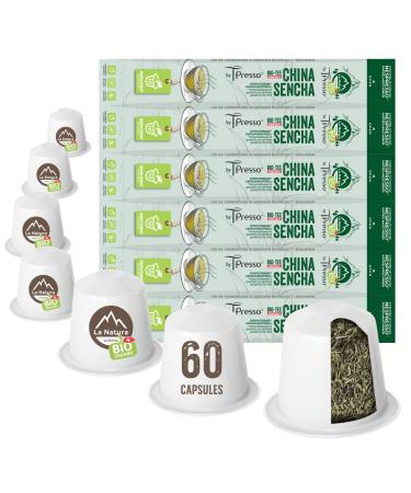 Thé vert biologique Sencha de Chine | La Natura Lifestyle by Tpresso® 60 capsules de thé compatibles avec les machines à capsules Nespresso® | Capsules industrielles 100% compostables | Écologique