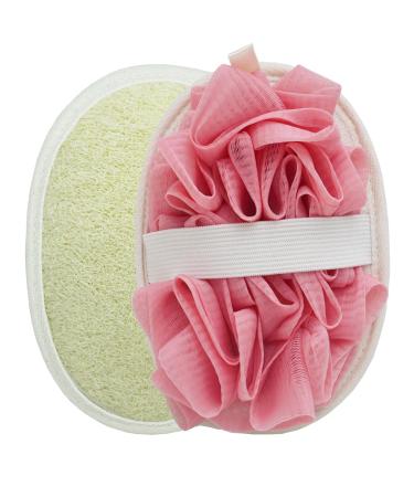 Double Sided Natural Loofah Exfoliating Body Scrubber and Mesh Pouf Bath Sponges for Shower Loofah Pad (2 Piece Set White/Pink)
