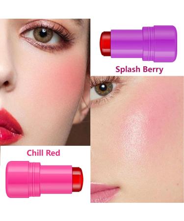Aaiffey 2 Pcs Milk Jelly Blush Jelly Tint Blush Stick Sheer Lip & Cheek Stain Milk Cooling Water Jelly Tint Long Lasting Face Blushes Lip Gloss Cheek Solid Moisturizer Stick (03#+04#) 03#chill Red +04#splash Berry - Buy Online on GoSupps.com