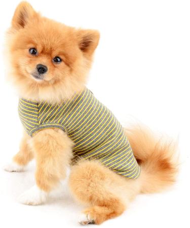 Paidful British Little Dog Shirt - Soft Cotton Striped Vest for Chihuahuas Yorkies & Puppies | Summer Tank Top S Size (20cm Back Length 32cm Bust) - Yellow - Buy Online on GoSupps.com