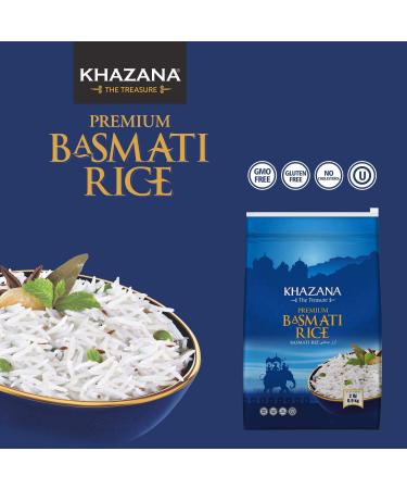 Khazana Premium Basmati Rice - 2lb Resealable Bag | Non-GMO, Gluten-Free, Kosher, Cholesterol-Free | Authentic Aged Rice from India - Buy Online on GoSupps.com