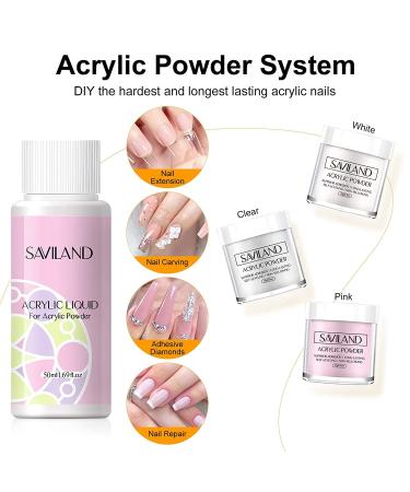 SAVILAND Acrylic Nail Kit with Mini Nail Lamp Professional Acrylic Powder & Liquid Set for DIY Nail Extension Clear White Pink - Perfect for Beginners - Buy Online on GoSupps.com