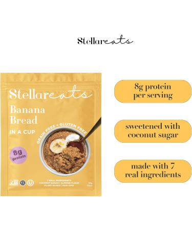 Stellar Eats Instant Treat in a Cup | Single-Serve | 8g Protein | Grain-Free Gluten-Free Dairy-Free Plant-Based Paleo-Friendly | Microwave in 1-2 Minutes | Made with 7 Real Ingredients | Non-GMO Kosher (Banana Bread 8 Pack) - Buy Online on GoSupps.com