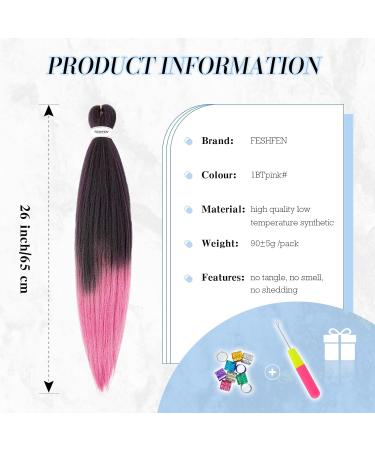 Feshfen Pre Stretched Extension Hair for Braids - 65 cm 8 Pack Yaki Texture Synthetic Hair - Black to Pink Color Options - Buy Online on GoSupps.com