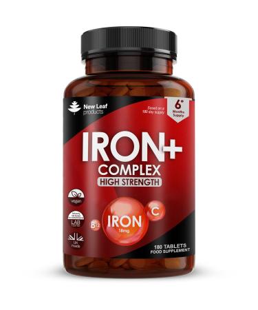 Iron Tablets 18mg High Absorbency with Vitamins A C B2 B12 and Folate - Helps Tiredness and Fatigue - Vegan Iron Supplements Non-GMO Gluten-Free GMP UK-Made 180 Tablets 6 Months Supply