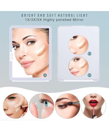 Rechargeable Travel Makeup Mirror with 3X 5X Magnifying, 72 LED Lights, 3 Color Lighting- Portable Vanity Mirror for Women - Compact Foldable Design - White - Buy Online on GoSupps.com