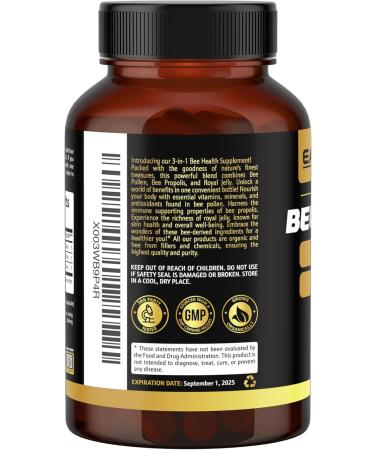 Earth Elixir 3-in-1 Organic Bee Pollen Capsule Non-GMO Pure Raw Bee Pollen Royal Jelly Propolis Extract for Women & Men Natural Energy Immune & Vitality Support 180 Propolis Capsules - Buy Online on GoSupps.com