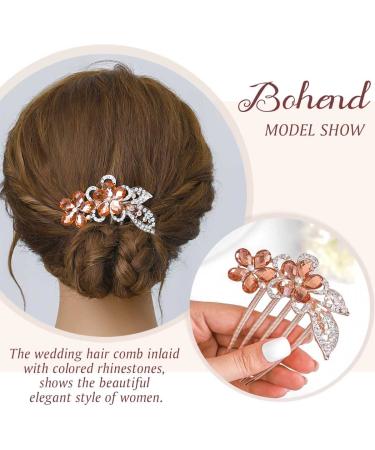 Bohend Rhinestone Flower Hair Comb - Champagne Wedding Hair Accessories for Women & Girls - Buy Online on GoSupps.com
