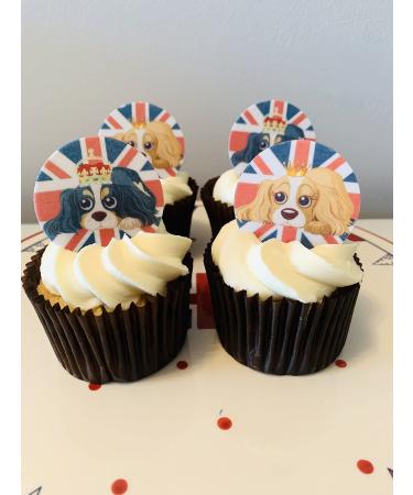 Cavalier King Charles Spaniels Round Coronation Edible Cup Cake Topper Decorations (24 pre-Cut on Wafer) 24 pre-cut on wafer