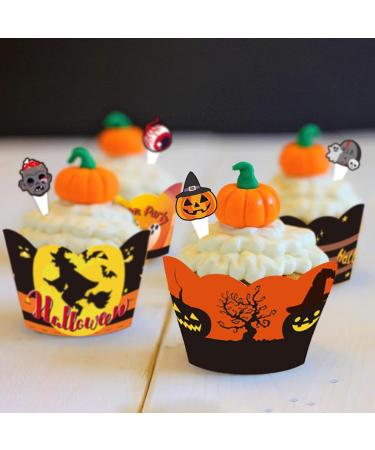 Halloween Cupcake Toppers Wrappers Set - 24 Pieces of Ghoulish Cake Decorations in Pumpkin Bat and Ghost Designs - Creepy Cake Decorating Kit for Halloween Party Supplies Cake Accessories - Buy Online on GoSupps.com