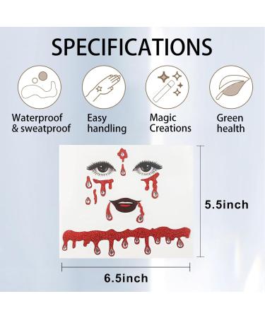 3D Red Glitter Halloween Face Stickers - Temporary Diamond Art for Kids & Adults | Perfect for Halloween Parties - Buy Online on GoSupps.com