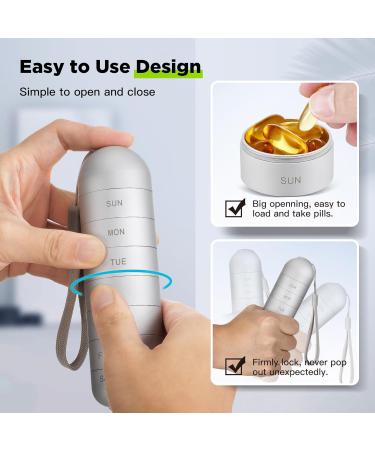 Zannaki Metal Weekly Pill Organizer - Moisture Proof Stackable Aluminum Alloy BPA Free Waterproof 7 Day Pill Box for Travel Vitamins & Supplements - Silvery White - Buy Online on GoSupps.com