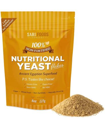 Non Fortified Nutritional Yeast Flakes, Whole Foods Based Protein Powder, Vegan, Gluten Free, Vitamin B Complex, Beta-glucans and All 18 Amino Acids (8 oz.) Original 8 Ounce (Pack of 1)