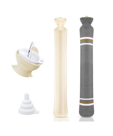 Long hot water bottle with cover 73cm rubber heat bottle with lid for neck 2l natural rubber body bottle Heat and cold relief for belly leg hot water bottle for women (gray) gray striped