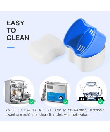 Denture Case Orthodontic Retainer Holder with Strainer & Lid (Blue) - Soaking Cup for Night Guard & Mouth Guard Cleaning - Buy Online on GoSupps.com