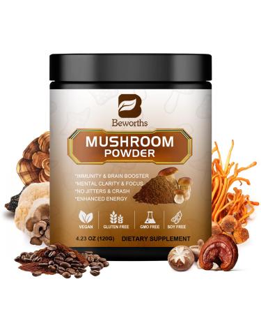 Mushroom Coffee - Lions Mane Mushroom Powder Instant Coffee with Lion's Mane Reishi Chaga Cordyceps and Turkey Tail - Mushroom Coffe Alternative for Energy Mental Clarity & Focus Brain Booster Cacao 4.23 Ounce (Pack o