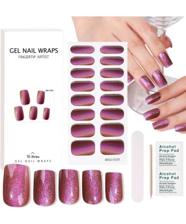Semi Cured Gel Nails - 16PCS Stickers Nail Wraps Soft Self-Adhesive - Gel Nail Stickers Semi Cured Gel Nail Wraps - Glossy & Long Lasting Gel Nail Stickers Need UV Light (Glitter Purple) - Buy Online on GoSupps.com