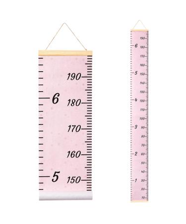 MHJY Height Chart for Kids Height Measure Wall Chart Child Growth Chart Wooden Ruler 7.9'' x 79'' Canvas Height Measurement Hanging Wall Decor for Baby Girls Boys Toddler Bedroom Nursery Pink