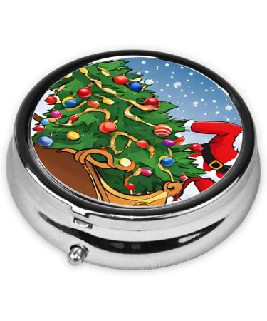 Merry Xmas Mini Round Pill Box | 3 Compartment Portable Pill Organizer for Travel Home & Office Use - Buy Online on GoSupps.com