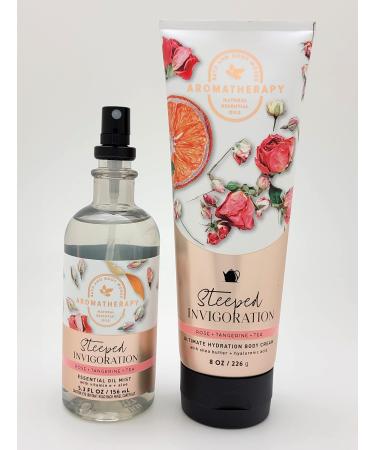 Bath & Body Works - 2 pc Bundle - Aromatherapy - Rose +Tangerine + Tea - Essential Oil Mist 5.3 fl oz & Ultimate Hydration Body Cream 8 oz.