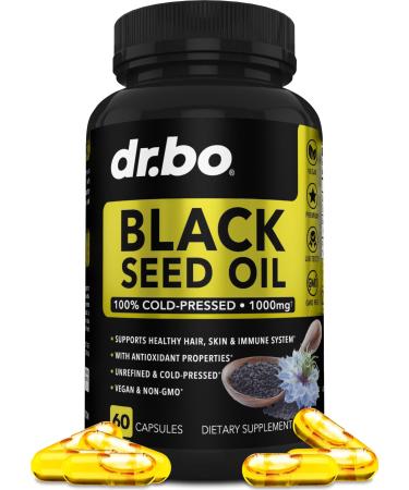 Black Seed Oil Capsules Vegan - Pure Cold Pressed Black Seed Oil Nigella Sativa for Skin & Hair Health 500mg Each 1000mg Per 2 Capsule Serving Black Cumin Seed Oil Capsules Halal - 60 Softgels Pills