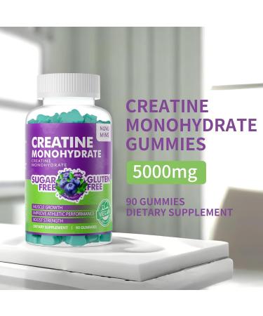 Creatine Monohydrate Gummies 5000mg - Muscle Strength & Energy Boost | Blueberry Flavor | 90 Count - Pre-Workout Supplement for Men & Women - Buy Online on GoSupps.com