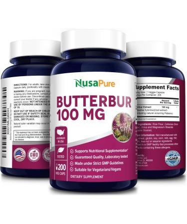 NusaPure Butterbur Extract 100mg | 200 Veggie Capsules | Non-GMO, Vegetarian & Gluten-Free - Buy Online on GoSupps.com