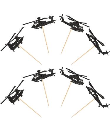 Ercadio 24 Pack Helicopter Cupcake Toppers Black Glitter Aircraft Cupcake Picks Plane Cupcake Toppers for Airplane Theme Party Birthday Baby Shower Cake Decor Supplies C-black 2 - Buy Online on GoSupps.com