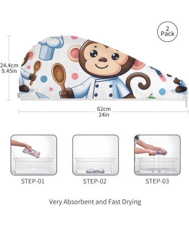 Buy Animal Monkey Chef Cartoon Hair Towel 2 Pack - Super Absorbent Quick Dry Turbans for Women & Girls - Buy Online on GoSupps.com