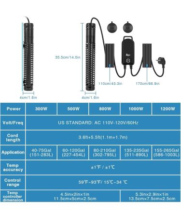 AQQA Aquarium Heater 800W - LED Display Over-Temperature Protection - Optimized for 300-800L Fresh & Saltwater Tanks - Buy Online on GoSupps.com