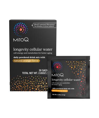 MitoQ Longevity Cellular Water Daily Powdered Drink Mix Natural Orange Flavor - Mitochondria-targeted Antioxidant - Cell Energy and Metabolism for Better Aging (Orange 30 Packets)