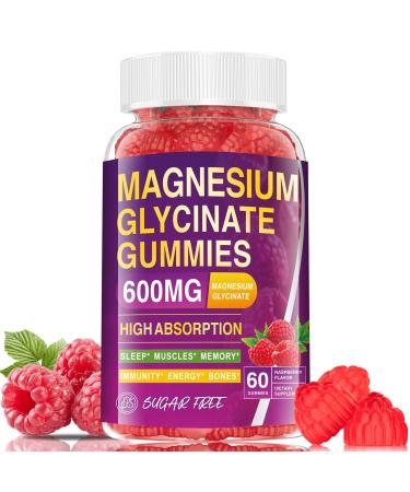 Magnesium Glycinate Gummies 600mg High Absorption Chewable Magnesium Supplement for Adults Potassium Gummies with Vitamin D B6 CoQ10 for Relaxation Sleep & Mood Support 60 Count