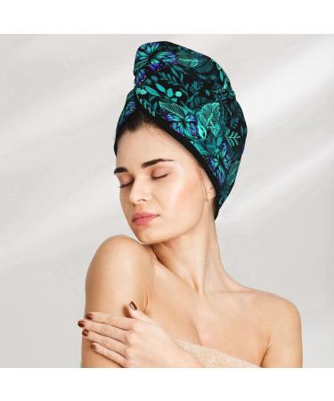 Hair Towel Wrap - Quick Drying Blue Floral & Butterfly Turban | Premium Hair Drying Towel with Button - Buy Online on GoSupps.com