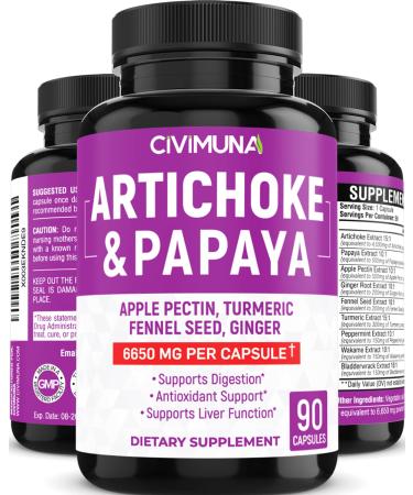 CIVIMUNA Artichoke Capsules 6650mg - Artichoke, Papaya, Apple Pectin - 3 Months Supply