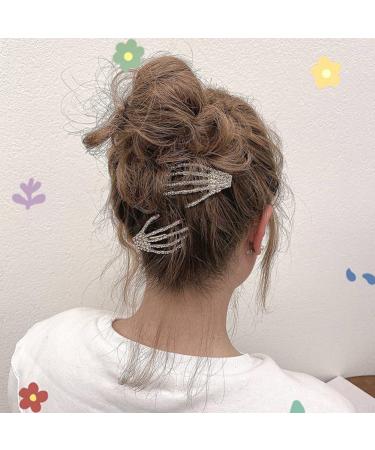 4-Piece Skull Rhinestone Hair Clips - Gothic Sparkling Skeleton Hairpins for Kids & Adults - Buy Online on GoSupps.com