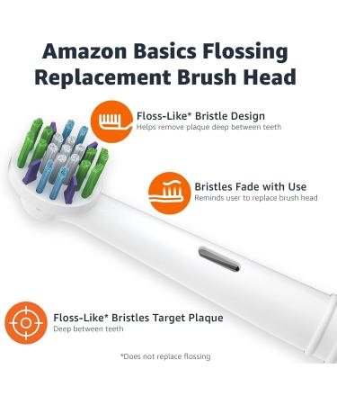 Amazon Basics Flossing Replacement Brush Heads 3 Count - White, Fits Most Oral-B Electric Toothbrushes - Buy Online on GoSupps.com